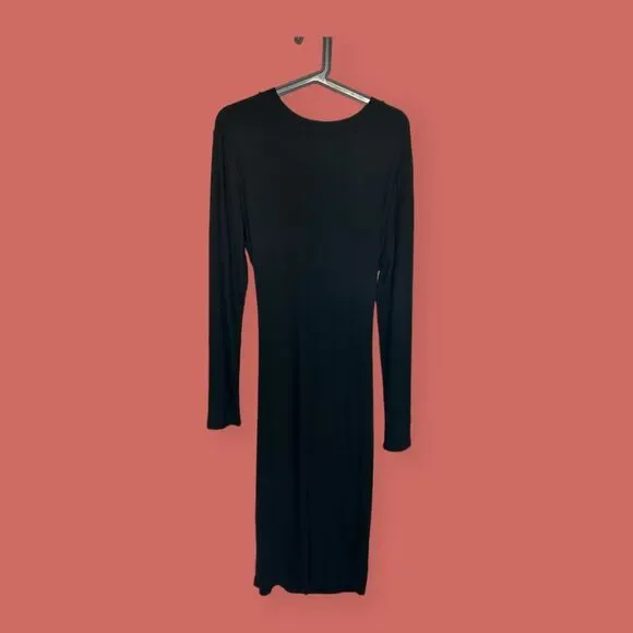 🖤 NWOT CUTOUT BLACK MIDI DRESS LONG SLEEVES FLATTERING XL - Picture 4 of 6